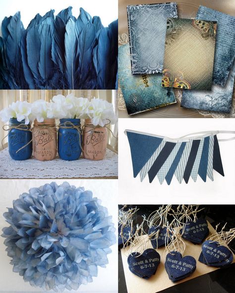 DENIM IDEAS                                                                                                                                                     More Denim Party Decorations, Denim Themed Party, Blue Jean Wedding, Hoedown Party, Diamond Theme Party, Diamonds And Denim Party, Denim Diamonds, Denim And Pearls, Diamond Birthday