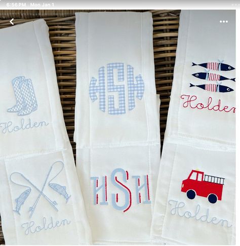 Burp Cloths Diy Embroidered, Embroidered Burp Cloths, Baby Boy Embroidery Ideas, Baby Embroidery Ideas Boys, Baby Monogram Ideas, Embroidered Ideas, Monogramming Ideas, Baby Boy Burp Cloths, Embroidery Things