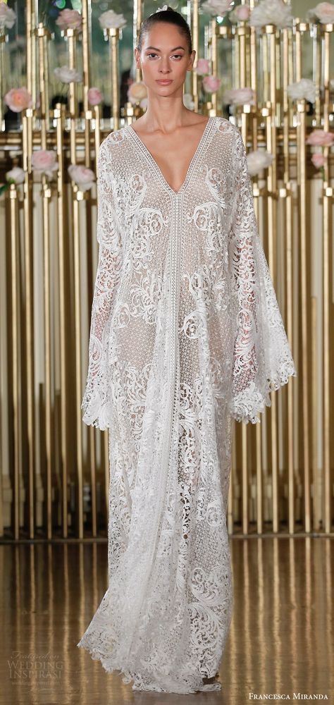 francesca miranda spring 2018 bridal long sleeves beaded lace v neck kaftan caftan wedding dress(tabatha) mv bohemian -- Francesca Miranda Spring 2018 Wedding Dresses