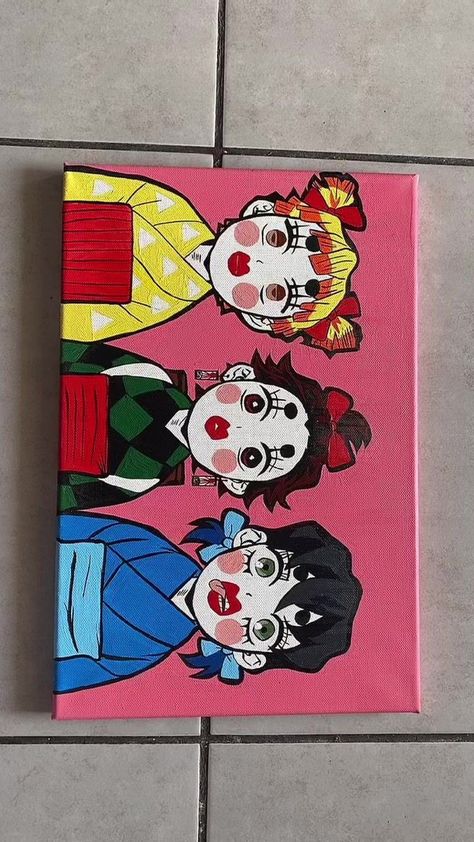 Anime Paintings On Canvas, Inosuke Painting, Zenitsu Painting, Studio Ghibli Painting Ideas, Simple Anime Painting, Demon Slayer Painting, Canvas Paintings Aesthetic, Zenitsu Drawing, Drawing Painting Ideas