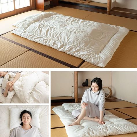 EMOOR Space-Saving Japanese Futon Set (Futon Mattress, Comforter & Pillow) Compact-Twin, Made in Japan, Foldable Floor Sleeping Mattress Shikibuton Tatami Mat Camp Guest-Use : Amazon.ca: Home Twin Futon, Floor Sleeping, Japanese Futon Mattress, Japanese Futon, Mattress On Floor, Tatami Mat, Sleep On The Floor, Futon Mattress, Futon Bed