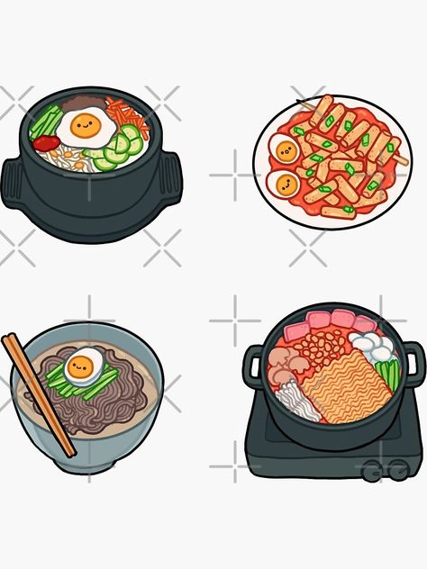 "korean food set 1" Sticker for Sale by freshbobatae | Redbubble Cute Korean Food Stickers, Food Items Drawing, Korean Food Drawing, Korean Food Stickers, Korean Items, Costume Design Sketch, Paper Doll Printable Templates, Simple Anime, Japanese Logo