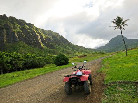 Kualoa Ranch is a working cattle ranch, a frequent movie and tv-show set, and a popular location for a variety of tours. The Ka’a’awa Valley location, nestled between the Ko’olau mountains and the Kaneohe coast, is arguably the most beautiful place in Oahu. On a recent trip, we signed up for an ATV tour to find out. Hawaii Atv, Kualoa Ranch, Us Forest Service, Cattle Ranch, Hawaii Destinations, Atv Riding, Atv Tour, Water Bodies, Forest Service