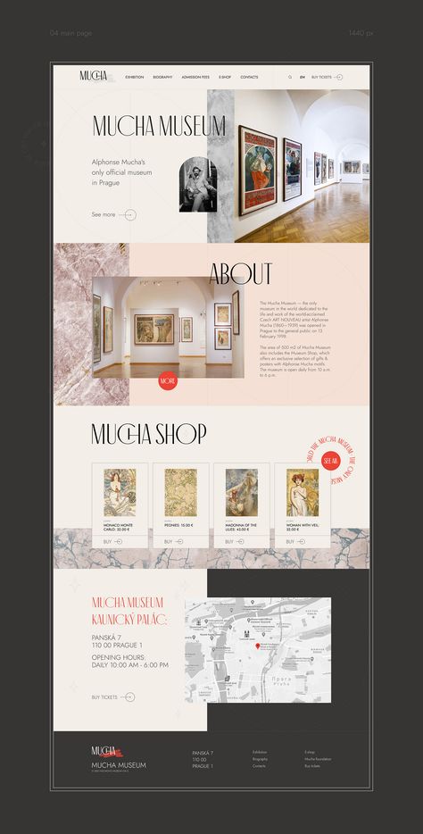 Mucha Museum in Prague - UX/UI Concept on Behance Art Exhibition Website Design, Gallery Website Design Web Layout, Museum Website Design Inspiration, Exhibition Website Design, Museum Powerpoint, Museum Web Design, Artistic Website Design, Museum Website Design, Gallery Website Design