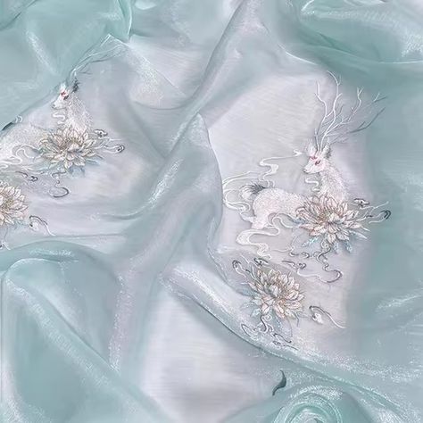 100x150cm Chinese Hanfu Embroidery Fabric Organza Ancient Style Printed Designer Fabric For DIY Hanfu Shirts Doll Clothing - AliExpress 15 Blue Organza Embroidered Fabric For Party, Unstitched Organza Fabric With Intricate Embroidery, Hanfu Pattern, Hanfu Embroidery Pattern, Blue Hanfu Aesthetic, Blue Lace Tulle Fabric With Floral Embroidery, Horse Face, Diy Skirt, Cute Kitchen