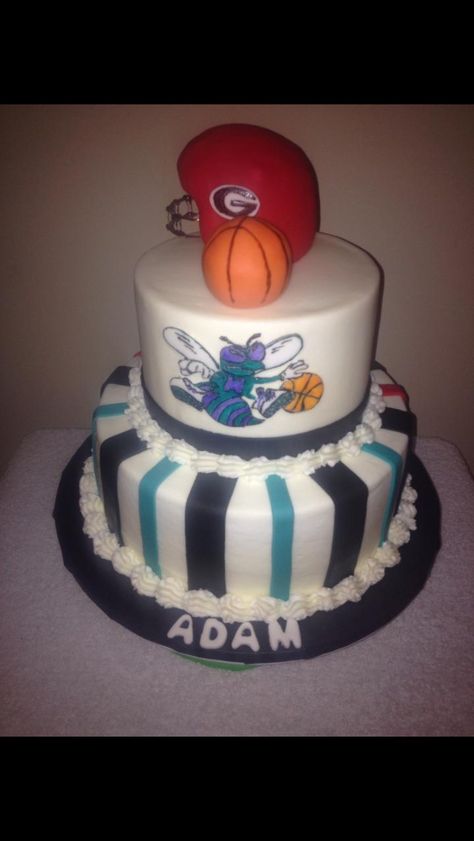 2 sided cake- Charlotte Hornets cake Charlotte Hornets, Custom Cakes, Party Ideas, Cake