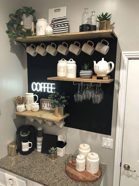 Coffee Bar Inspiration, Coffee Bar In Kitchen, Bar In Kitchen, Coffee Bar Ideas Kitchen Counter, Coffee Bar Station, Coffee Bar Ideas, Coffee Bar Design, Bar Station, Design Café