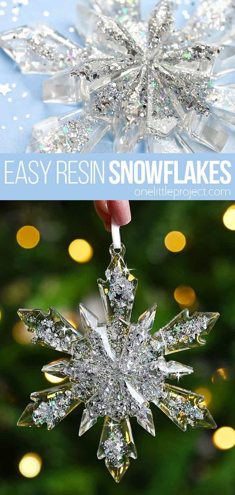 Epoxy Ornaments Diy, Winter Crafts For Teens, Diy Snowflake Ornaments, Epoxy Ornaments, Resin Snowflakes, Craft For Teens, Snowflake Ornaments Diy, Homemade Gifts For Friends, Craft For Beginners