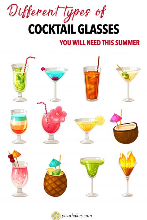 Different Types of cocktail glasses - An in-depth guide about discovering all the different types of cocktail glasses. Learn what types of cocktail glasses you can use and for what type of drinks. #cocktails #cocktailglasses #summercocktails #differentglasses All Inclusive Resort Drinks, Drink The Rainbow Mexico, Drinks To Order In Mexico, Mexico Drinks Cocktails, Vacation Cocktails Beach Drinks, Drinks To Order On A Cruise, Drinks To Order At All Inclusive Resort, All Inclusive Drinks To Order, Beach Alcoholic Drinks