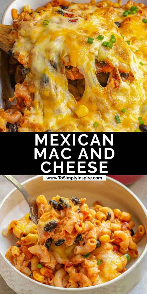 Mexican Mac and cheese is a homemade taco mac with a twist of traditional mac and cheese.  It's an easy dinner to make with simple ingredients of macaroni, beans, corn, tomatoes, and plenty of cheese, it's a perfect hearty meal for a busy nights! Easy Dinner To Make, Mexican Mac And Cheese, Taco Mac, Taco Mac And Cheese, Mexican Pasta, Best Macaroni And Cheese, Best Mac And Cheese, Beef Casserole Recipes, Mac And Cheese Recipe