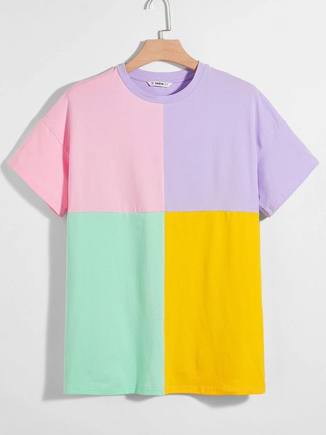 Men Drop Shoulder Color Block Tee | SHEIN USA Color Block Tshirt, Striped Tshirt Men, Shein Men, Color Blocking Outfits, Color Block Tee, Colour Blocking, Color Block Top, Tee Shirt Designs, Colourful Outfits