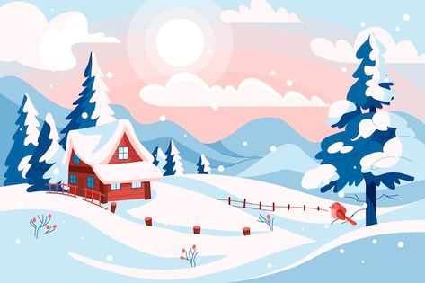 Free vector flat background for winter s... | Free Vector #Freepik #freevector #winter #snow #background #cold Cartoon Winter Background, Winter Vector, Snow Background, Flat Background, Winter Background, Winter Landscape, Winter Time, Vector Background, Vector Photo