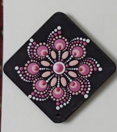 Square Mandala Dot Painting, Square Dot Art, Square Mandala Design, Pink Canvas Art, Garden Rock Art, Mandala Jewelry, Mandala Painted Rocks, Mandala Rock Art, Mandela Art