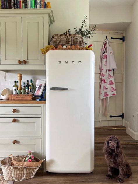 Cream Smeg Fridge Freezer, Country Kitchen Fridge, Smeg Cream Fridge, Smeg Fridge Cream, Cream Smeg Fridge, Smeg Fridge Freezer, European Fridge, Cottage Fridge, Cream Kitchen Inspiration