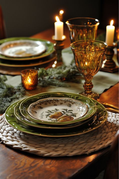 Add warmth and elegance to your Sage Green Thanksgiving Table with gorgeous amber glassware! 🍂 This combination of earthy green tones and amber accents creates a cozy, inviting tablescape perfect for fall gatherings. Featuring vintage-inspired dinnerware, rustic charm, and a rich color palette, this setup brings out the beauty of a traditional Thanksgiving table with a modern twist. Embrace the timeless appeal of amber glassware to make your Thanksgiving decor unforgettable! Mid Century Modern Thanksgiving Table, Amber Glassware Table Settings, Green Thanksgiving Tablescape, Vintage Thanksgiving Tablescapes, Sage Green Table Decor, Vintage Thanksgiving Table, Fall Tablescapes Elegant, Traditional Thanksgiving Table, Green Table Decor