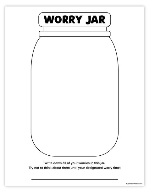 Therapy Sheets Free Printable, Check In Jar Worksheet, Worry Time Worksheet, Worry Jar Worksheet, End Of Therapy Activities, Social Work Printables, Journal Worksheets Free Printable, Self Love Jar Ideas, Social Emotional Skills Free Printable