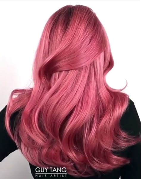 Strawberry Pink Balayage, Raspberry Sundae Hair Color, Strawberry Pink Hair Color, Raspberry Blonde Hair, Cassis Pink Hair, Dusty Red Hair, Pastel Red Hair, Blonde With Pink Underneath, Reddish Pink Hair