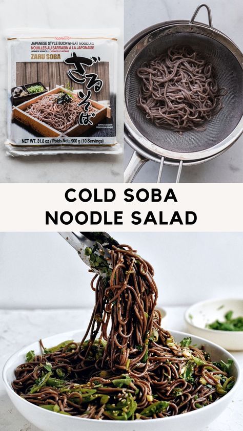 Cold soba noodle salad in a bowl Buckwheat Soba Noodle Recipe, Cold Soba Noodle Recipe, Cold Soba Noodle Salad, Spicy Soba Noodles, Soba Noodle Recipe, Buckwheat Soba Noodles, Spicy Dressing, Soba Noodles Recipe, Soba Noodle Salad