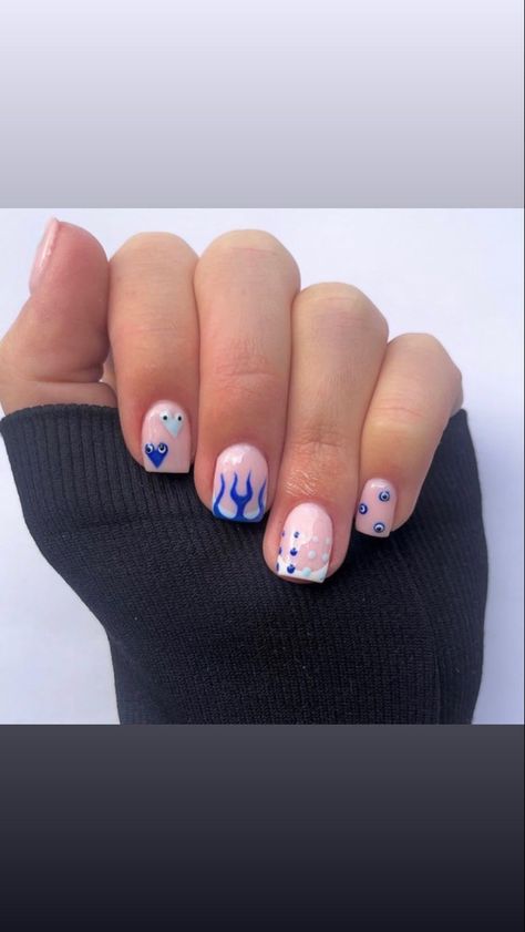 Nail Art Designs Short Nails French Tips, Funky Nails Square, Ibiza Nails, Shellac Nails Summer, Acting Scripts, Happy List, Biab Nails, Funky Nail Designs, Funky Nail Art