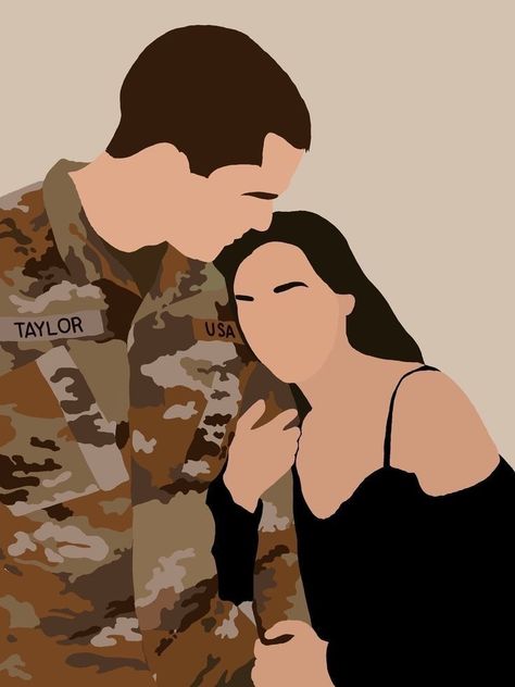 Faceless Couple, Friends Couple, Army Couple, Army Girlfriend Pictures, Faceless Portrait, Illustration Art Girl, Couple Illustration, Vector Portrait, Gift Art