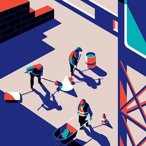 3 Color illustration - Give yourself rules to create new ways of art. Diy Crafts To Do At Home, Malika Favre, Construction Workers, Isometric Design, Flat Illustration, Illustrations And Posters, Editorial Illustration, Design Graphique, New Yorker