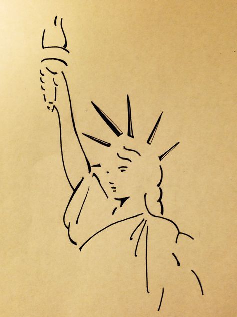 Simple Lines, Statue Liberty drawing by Amie Kennedy Statue Of Liberty Crown Tattoo, Statue Of Liberty Simple Drawing, Statue Of Liberty Painting Easy, New York Simple Drawing, New York Easy Drawing, State Of Liberty Drawing, Statue Of Liberty Drawing Easy, Statue Of Liberty Drawing Sketch, Nyc Drawing Simple