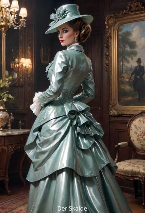 19th Century Fashion Women, Victorian Outfits Women, Victorian Princess Dress, Modern Victorian Fashion, Fair Costume, Victorian Bustle, Shiny Fashion, Silver Haired Beauties, Victorian Dresses