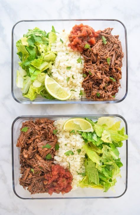 Tinga Meal Prep, Keto Mexican Lunch Ideas, Meal Prep With Variety, Shredded Beef Meal Prep, Lunch Prep High Protein, Beef Meal Prep Ideas, Mexican Takeout, Container Meals, Cooked Cauliflower