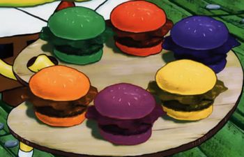 Pretty Patties | Encyclopedia SpongeBobia | FANDOM powered by Wikia Crabby Patties, Spongebob Pics, Birth Colors, Spongebob Painting, Spongebob Party, Shingle Colors, Pineapple Under The Sea, Spongebob Birthday, Spongebob Wallpaper