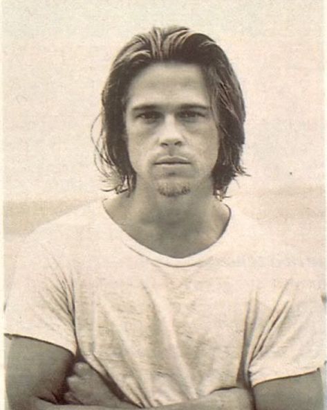 Brad Pitt Hair Long, Brad Pitt Long Hair 90s, Mens Shaggy Haircut, Wolf Cut Men Long, 90s Men Hair, 90s Mens Hair, Wolf Haircut Men, Brad Pitt Long Hair, Brad Pitt Hair