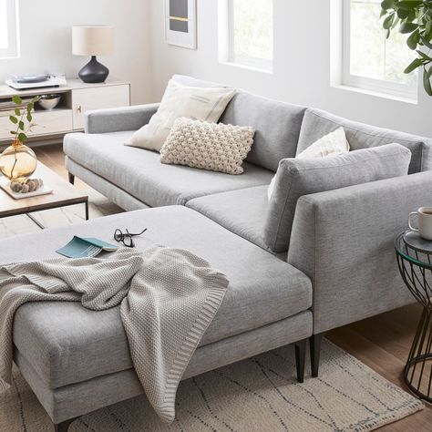 West Elm Sectional, Gray Sectional Living Room, Gray Theme, Couch With Chaise, Blackened Brass, Grey Sectional, Condo Living, Living Room Sectional, Living Room Decor Apartment