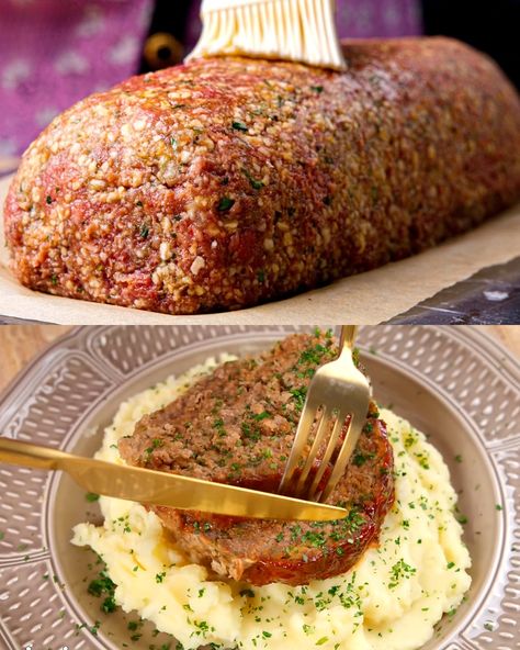 If you're looking for a comforting, classic dish with a twist, this is The Most Delicious Meatloaf You'll Ever Make! Juicy, flavorful, and easy to prepare, this meatloaf recipe will quickly become a family favorite. The combination of savory seasonings, tender ground meat, and a tangy glaze makes this recipe the ultimate comfort food. Perfect for weeknight dinners or special occasions, it's sure to satisfy everyone at the table. Preparation Time: 15 minutes Cooking Time: 1 hour Total Time: 1 hou Homestyle Meatloaf Recipes, Americas Test Kitchen Meatloaf Recipe, 3 Meat Meatloaf, Meatloaf For 50 People, Tender Meatloaf Recipes, Healthy Meatloaf Sauce, Juicy Meatloaf Recipes Beef, Super Moist Meatloaf, Meatloaf Recipes With Bread Slices