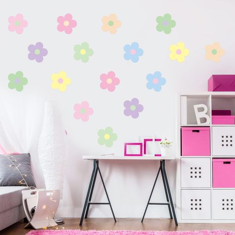 You will get 16 pieces danish pastel aesthetic cute flowers wall stickers with 8 different macaron colors. If you want to add vibrancy of color to your room without being monotonous, this set is an unmissable choice. This set is the perfect decoration for placing in dorm, bedrooms, living room, play room, bathroom, kitchen, porch, balcony, nursery, classrooms, window, door, and so on. Enrich your space layout, make it look more dynamic and beautiful. Girls Wall Stickers, Danish Pastel Aesthetic, Floral Wall Decals, Flower Room, Flower Wall Decals, Floral Decal, Nursery Wall Stickers, Danish Pastel, Room Decals