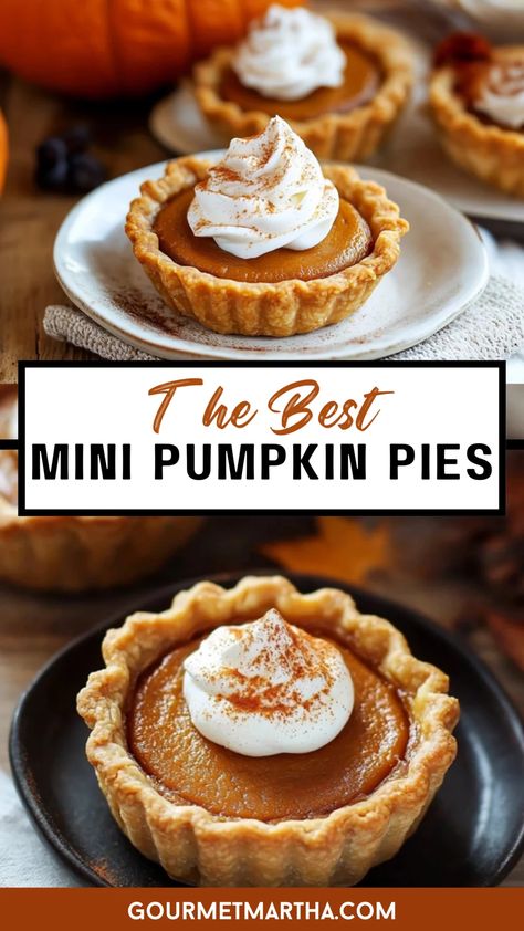 the perfect bite-sized fall treat! These adorable, easy-to-make pies are packed with rich pumpkin spice flavor and wrapped in a flaky, buttery crust. Whether you're looking for a festive dessert for Thanksgiving, a cozy fall baking project, or a quick sweet treat, these mini pies are sure to impress. Save this tasty treat and make it later! #MiniPumpkinPies #PumpkinPieRecipe #FallBaking #ThanksgivingDesserts #BiteSizedTreats #EasyBaking #HomemadePie #PumpkinSpice #DessertIdeas #HolidayBaking Cozy Fall Baking, Quick Fall Desserts, Harry Potter Desserts, Dessert For Thanksgiving, Baking Fall, Classic Pumpkin Pie, Pumpkin Filling, Mini Pumpkin Pies, Pie Bites