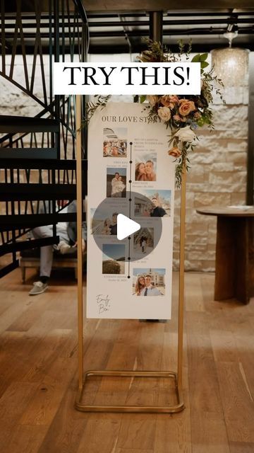 Our Story Wedding Ideas, Engagement Photo Display At Wedding, His Story Her Story Their Story Wedding, Wedding Our Story Ideas, Wedding Story Ideas, Love Story Wedding Sign, Wedding Walk, Tv Weddings, Wedding Photo Display