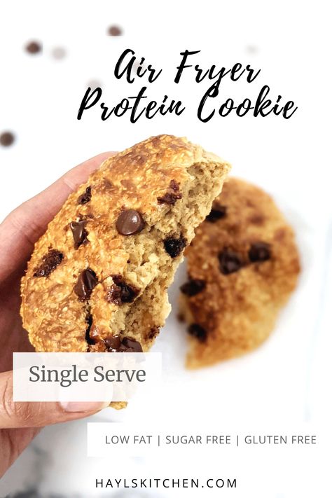 Single Protein Cookie, Single Serving Protein Cookie, Single Serve Protein Cookie, Air Fryer Protein, Single Serve Dessert Recipes, Oatmeal Protein Cookies, Cookie For One, Protein Powder Cookies, Unflavored Protein Powder