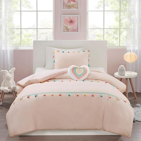 Amazon.com: MI ZONE KIDS Twin Comforter Set for Girls, Pink Comforter SetTwin Comforter Set, Tessa Adorable Twin Bedding Sets for Girls, Fun Pom Pom Tassel, Sham, Boho Heart Throw Pillow, Twin, Blush 3 Piece : Home & Kitchen Twin Bedding Sets, Kids Twin Bedding Sets, Girls Twin Bed, Girls Comforter Sets, Comforter Sets Boho, Boho Comforters, Twin Bedding, Kids Comforters, Pink Comforter