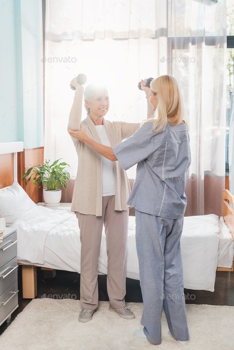 Nursing Home Photography, Elderly Home Care, Woman Exercising, Photo Typography, Home Care Agency, Home Health Aide, Licensed Practical Nurse, Practical Nursing, Home Photography