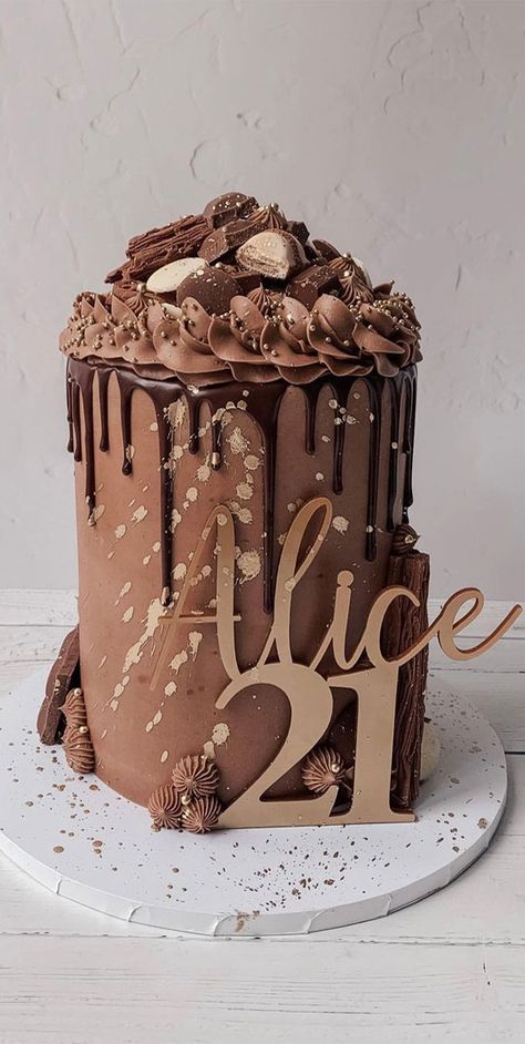 chocolate cake, 21st birthday cake, chocolate birthday cake Birthday Cake Ideas Simple, 21 Birthday Cake Ideas For Her, 21st Birthday Cake Ideas, Cake Ideas Simple, Best Birthday Cake Designs, Latest Birthday Cake, Cake Recipes Uk, Tier Cakes, Chocolate Cake Designs