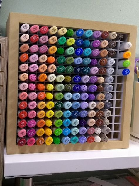 Copic Marker Storage Box - Custom Made Diy Marker Storage, Copic Marker Storage, Copic Storage, Scrapbooking Rooms, Garage Organization Ideas Diy, Attic Studio, Diy Marker, Prismacolor Markers, Architecture Drawing Sketchbooks