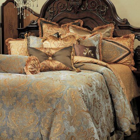 Tuscan Style Decorating, Glam Bedding, Victorian Bed, Dream Bedrooms, Black Bed Linen, Bed Comforter, Michael Amini, Fall Bedding, Bed Linen Design