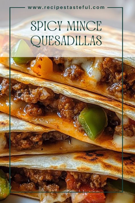 These Spicy Mince Quesadillas are a perfect blend of savory ground beef, melted cheese, and a kick of chili. Quick to prepare and full of flavor, they make an excellent weeknight dinner or a fun snack for gatherings. Serve them with fresh cilantro and your favorite dips for an irresistible treat! Cheesy Quesadilla, Ground Beef Quesadillas, Beef Quesadillas, Favorite Dips, Minced Meat, Quick Weeknight Meals, Cheese Serving, Quesadillas, Melted Cheese