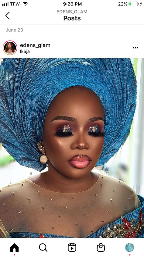 Somali Bridal Makeup, Nigerian Makeup Looks, Nigerian Makeup Tutorial, Nigerian Traditional Makeup Looks, Makeup And Gele Pictures, Black Wedding Makeup, 32 Birthday, Nigerian Bride, African Clothing For Men