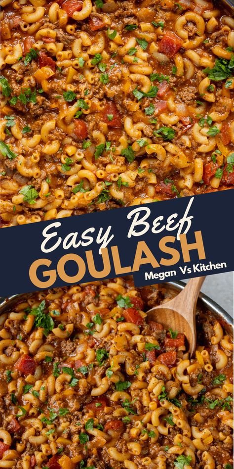 This Easy Ground Beef goulash is a 40 minute one-pot meal with ground beef, macaroni noodles, and cheese. It’s easy and probably the ultimate comfort food. Meal With Ground Beef, Ground Beef Goulash, Cheese Its, Beef Macaroni, Macaroni Noodles, American Goulash, Beef Goulash, Easy Ground Beef, Weeknight Recipes