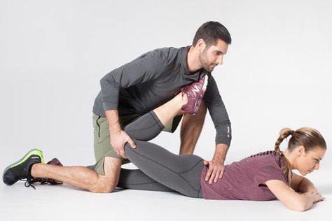 Wish you had better flexibility? Well, grab your fit bud and get to doing these partner stretches from trainer Shay … Partner Stretches, Passive Stretching, Hip Flexor Stretch, Tight Hip Flexors, Hip Stretches, Partner Yoga, Yoga Iyengar, Weight Workout, Yoga Help