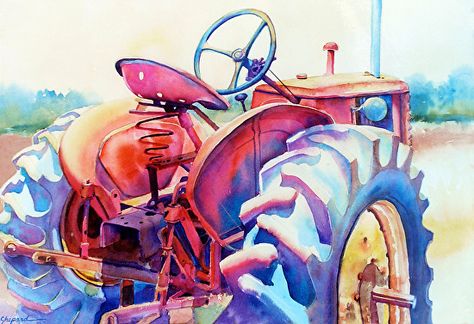 Tractor Art, Old Tractor, Watercolor Images, Watercolor Inspiration, Fanarts Anime, Daily Art, Painting Inspiration, Original Watercolors, Colorful Art