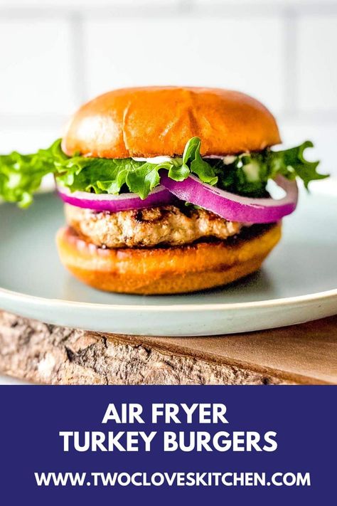 Air fryer turkey burgers have a juicy turkey patty, crisp toasted bun, and your favorite toppings! They are a perfect easy weeknight dinner packed with flavor. Air Fryer Turkey Burger, Turkey Burger Recipes Healthy, Homemade Turkey Burgers, Air Fryer Turkey, Summer Pasta Dishes, Juicy Turkey, The Best Air Fryer, Best Air Fryer, Turkey Burger Recipes