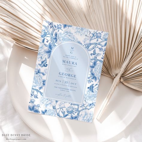 Chinoiserie Wedding Invitation, Chinoiserie Garden, Chinoiserie Wedding, Floral Garden Party, Wedding Garden Party, Chinoiserie Pattern, Blue And White Chinoiserie, French Toile, Classic Wedding Invitations