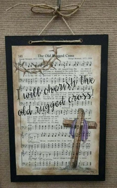 Old Rugged Cross🎼 In The Garden Hymn, Hymnal Crafts, The Old Rugged Cross, Hymn Wall Art, Sheet Music Crafts, Hymn Art, Hymn Sheet Music, Faith Sign, Rugged Cross