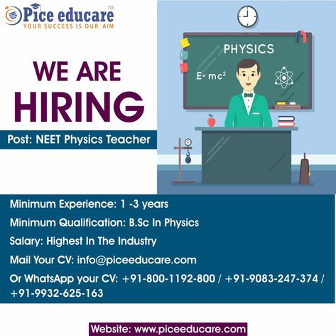 Neet Physics, Teacher Job, Physics Teacher, Biology Teacher, Jobs For Teachers, Job Vacancy, Chemistry Teacher, E Mc2, We Are Hiring